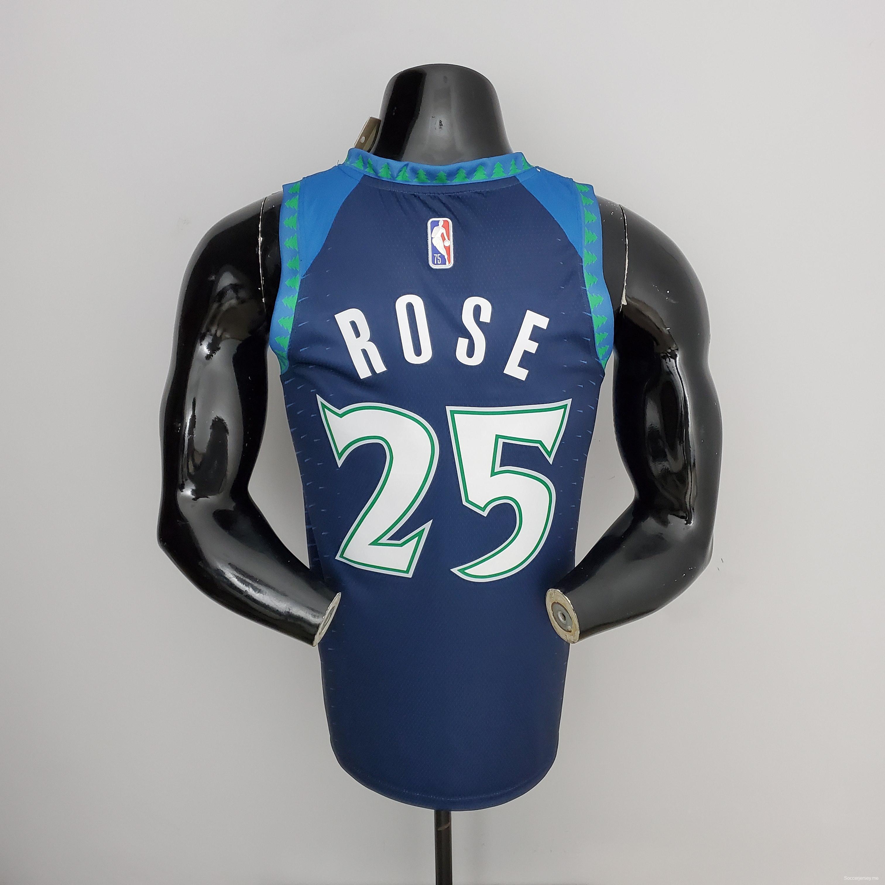 75th Anniversary 2202 Season ROSE#25 Minnesota Timberwolves City Edition Blue NBA Jersey