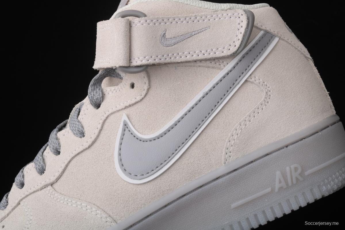 NIKE Air Force 1x 07 Mid air force light blue gray suede 3m reflective Zhongbang leisure board shoes 315123-002