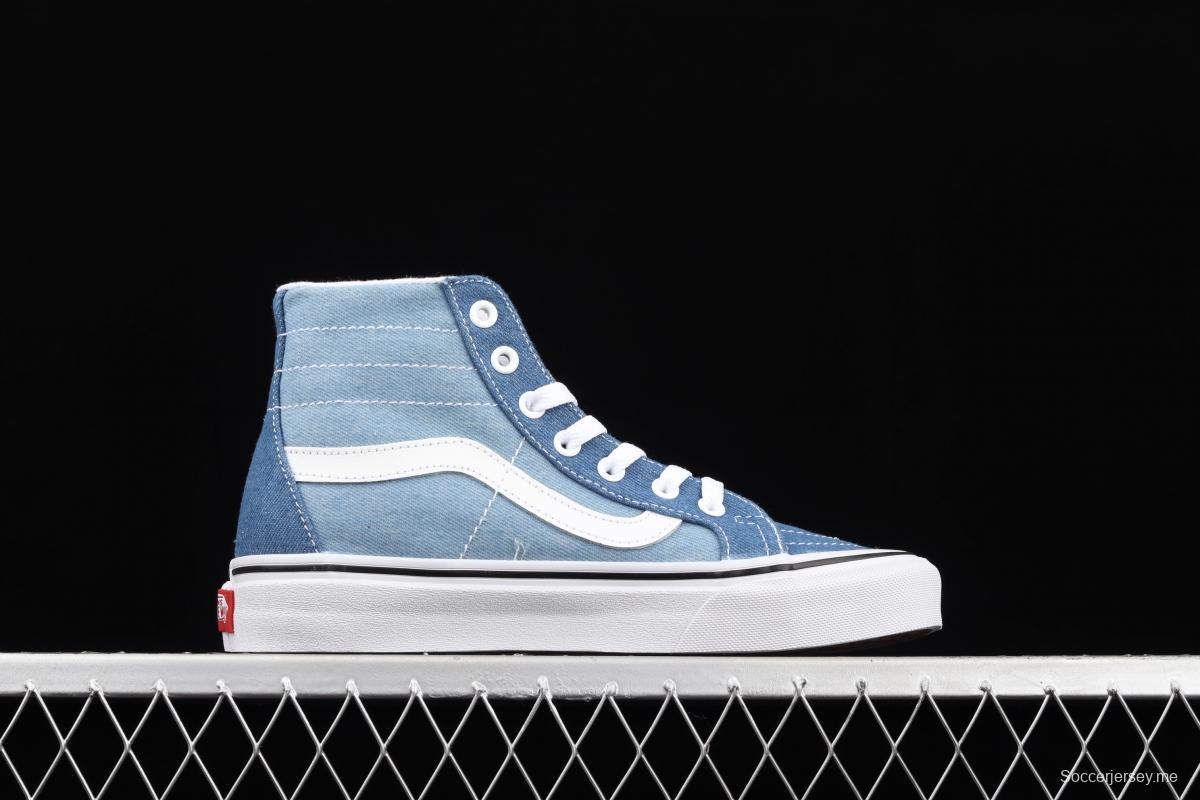 Vans Sk8-Hi Tapered series denim blue matching ultra-thin canvas high upper shoes VN0A3MV8Q691