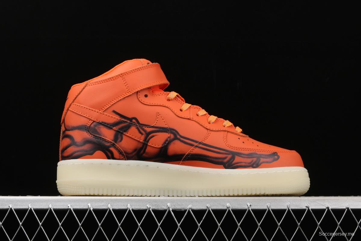 NIKE Air Force 1 Mid'07 Skeleton QS Halloween orange luminous skeleton limited casual board shoes CU8067-801