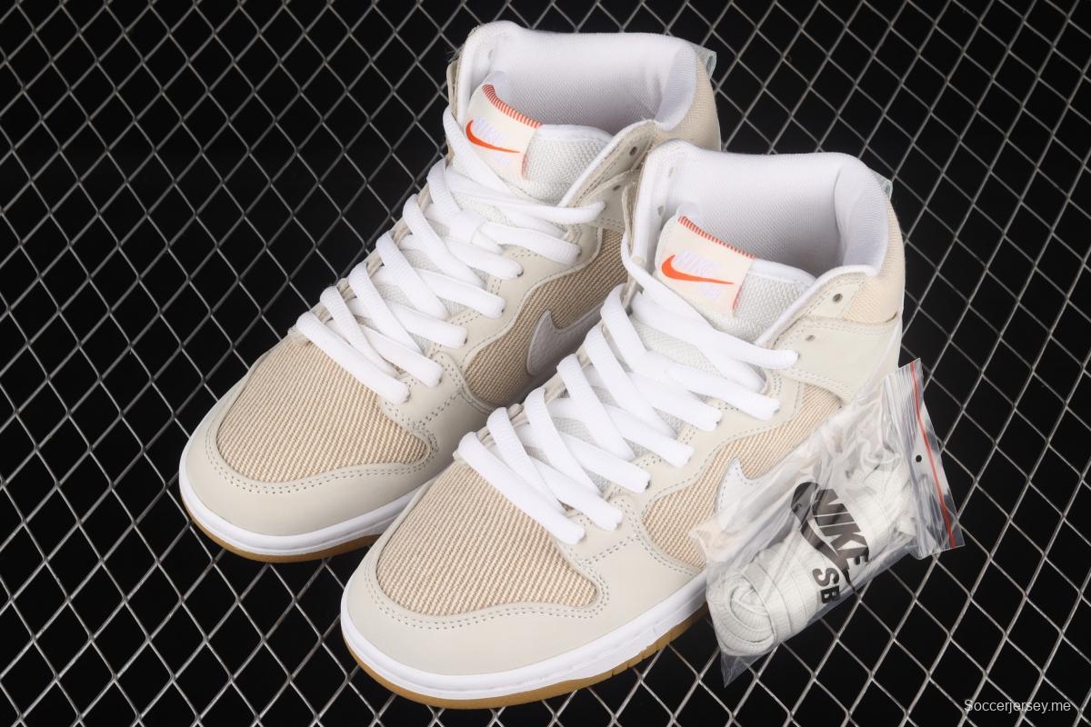 NIKE SB DUNK High Unbleached Pack linen color SB buckle rebound fashion casual board shoes DA9626-100