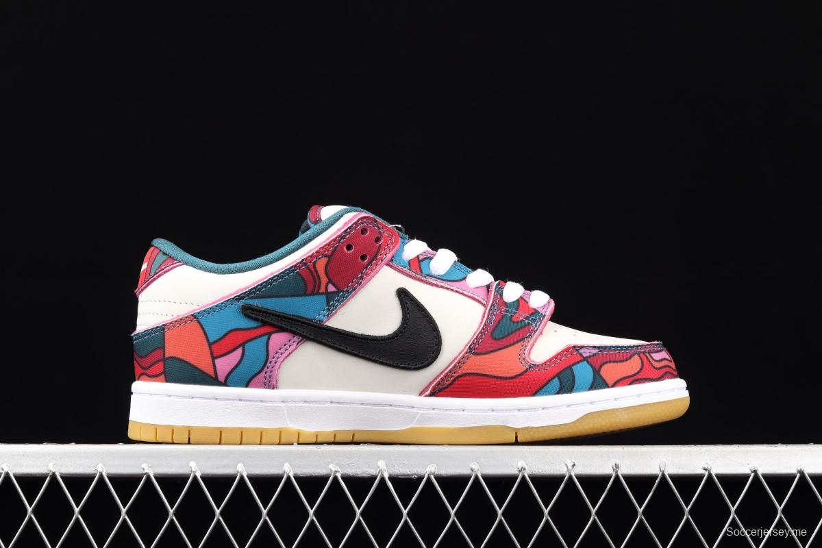 Parra x NIKE DUNK SB Low Pro White, Blue and Red Abstract Art scratch Music Olympic Slam Dunk Series retro low-top leisure sports skateboard shoes DH7695-600