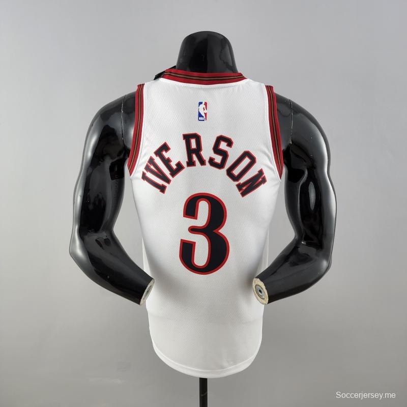 قميص ريترو فيلادلفيا 76ers Iverson # 3 بيغ ميتيور أبيض من قميص الدوري الأمريكي للمحترفين
