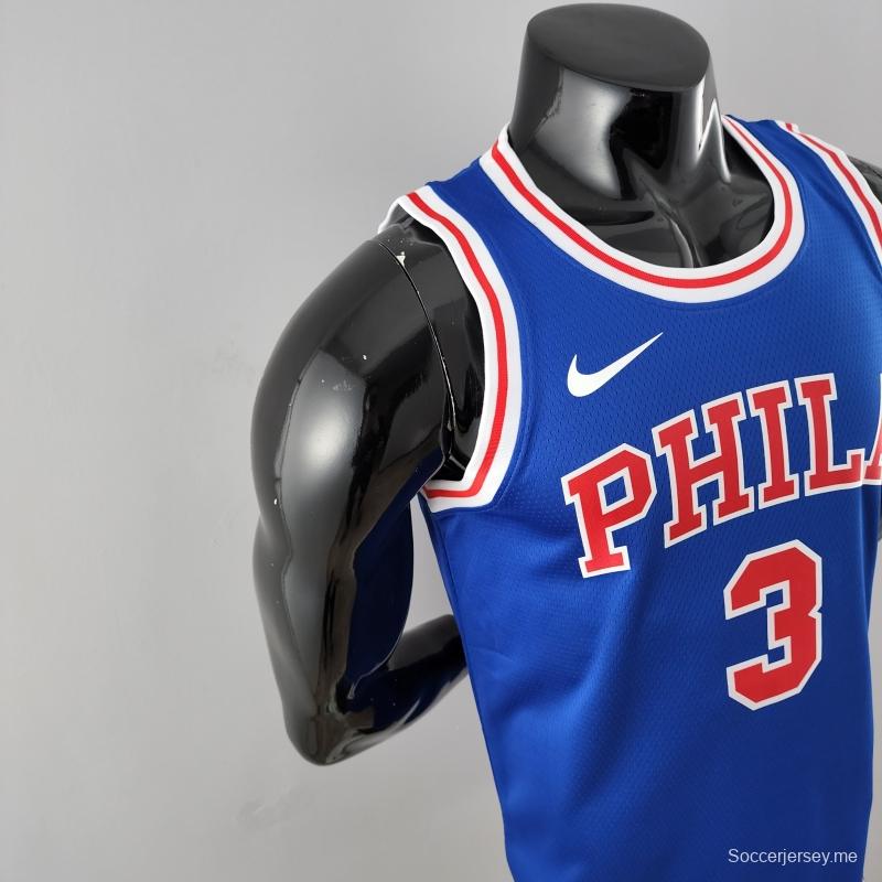 قميص ريترو فيلادلفيا 76ers Iverson # 3 برقبة عنق أزرق من قميص الدوري الأمريكي للمحترفين
