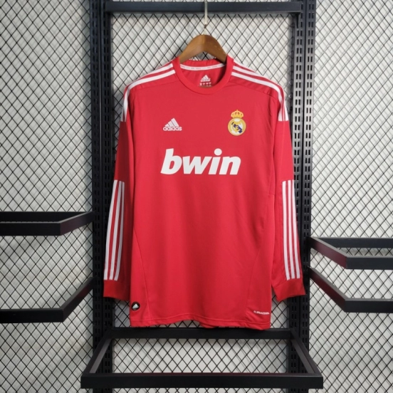 قميص ريترو بأكمام طويلة 11-12 ريال مدريد خارجي أحمر اللون
