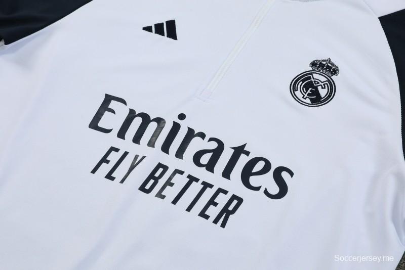 23/24 ريال مدريد هودي أبيض بسترة نصف سحاب + بنطلون 23/24 ريال مدريد
