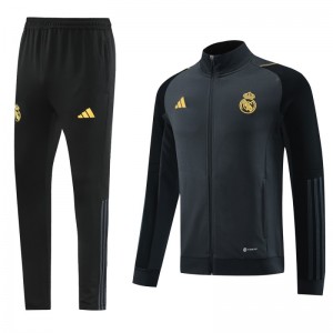 23/24 ريال مدريد جاكيت + بنطلون بسحاب كامل رمادي/أسود + بنطلون رمادي/أسود
