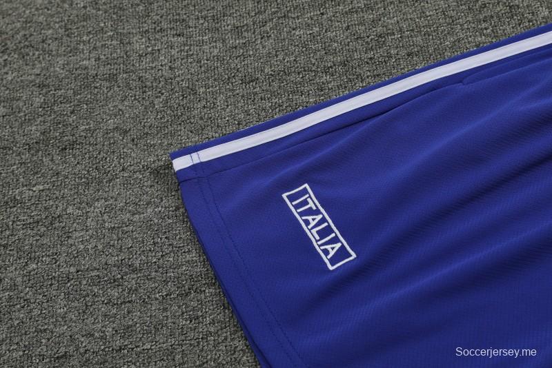 2024 إيطاليا قميص بأكمام قصيرة قطن أزرق قميص قطني أزرق + شورت قصير الأكمام
