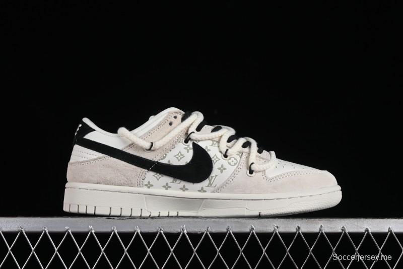 Nike SB Dunk Low LV Collaboration Anniversary Customized Sneakers in Off-White Black Swoosh Triple Floral - SJ2068-235