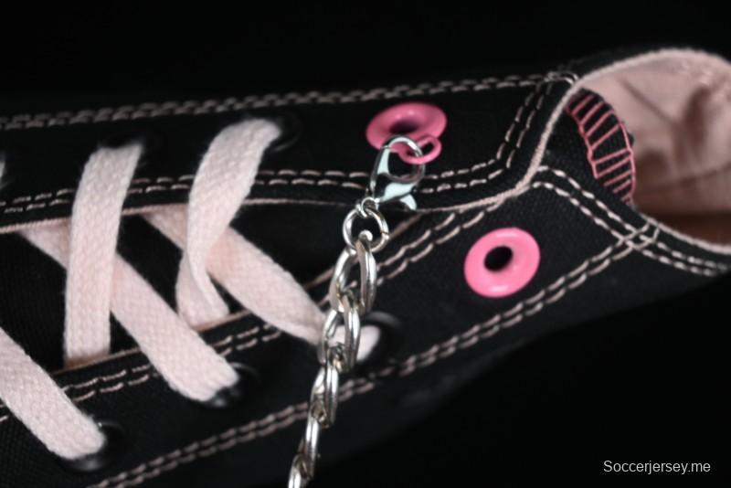 Converse Chuck 70s High Top Canvas Sneakers with Chain Accents in Black & Pink - A09539C