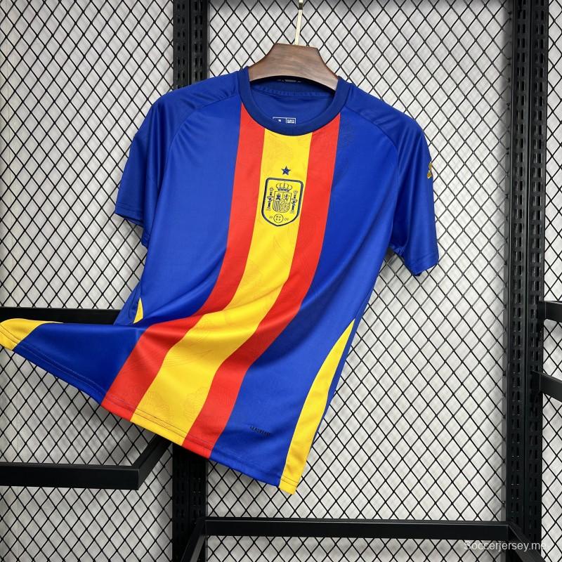 2024 قميص تدريب إسبانيا 2024 يورو أزرق/أحمر/أصفر قبل المباراة
