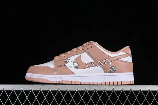 Nike Dunk Low SB Casual Sneakers with Knit Cat and Rose Pink Design - DD1503-118