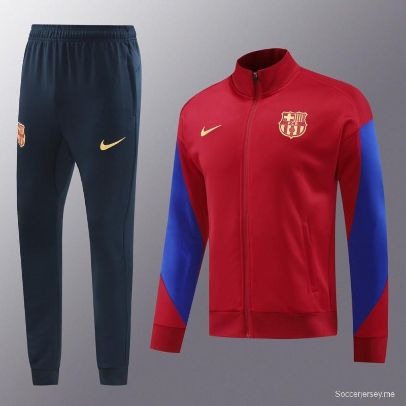 24/25 برشلونة جاكيت أحمر كامل بسحاب أحمر + بنطلون طويل