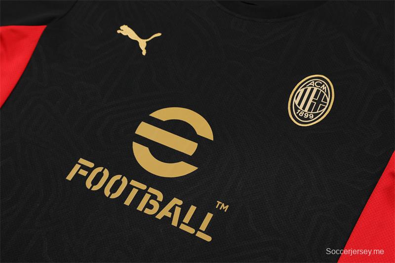 24/25 ميلان ميلان قميص بأكمام قصيرة أسود + شورت قصير الأكمام
