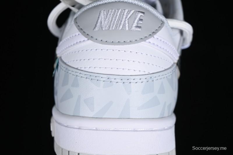 Nike Dunk Low Retro SB Casual Skate Shoes in Light Grey Blue with Silver Swoosh and Deconstructed Straps - HF0730-160
