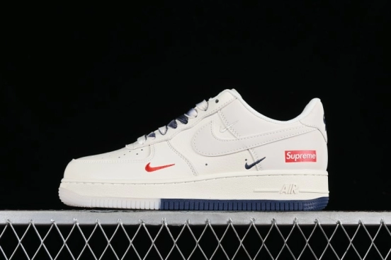 Nike Air Force 1 '07 Low Supreme Collaboration - White Blue Color Block Low-Top Casual Sneakers - XZ6188-001