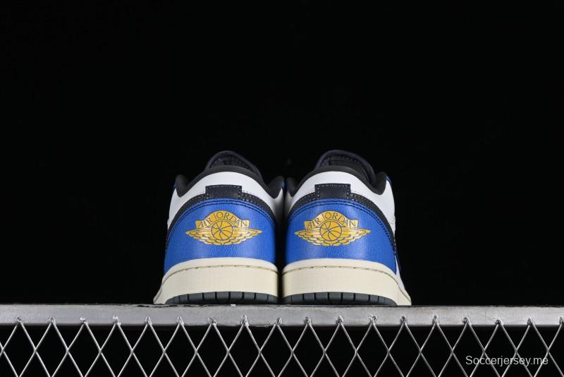 Nike Air Jordan 1 Low Flight Vintage Casual Sneakers with Distressed White-Blue Design - FV8439-104