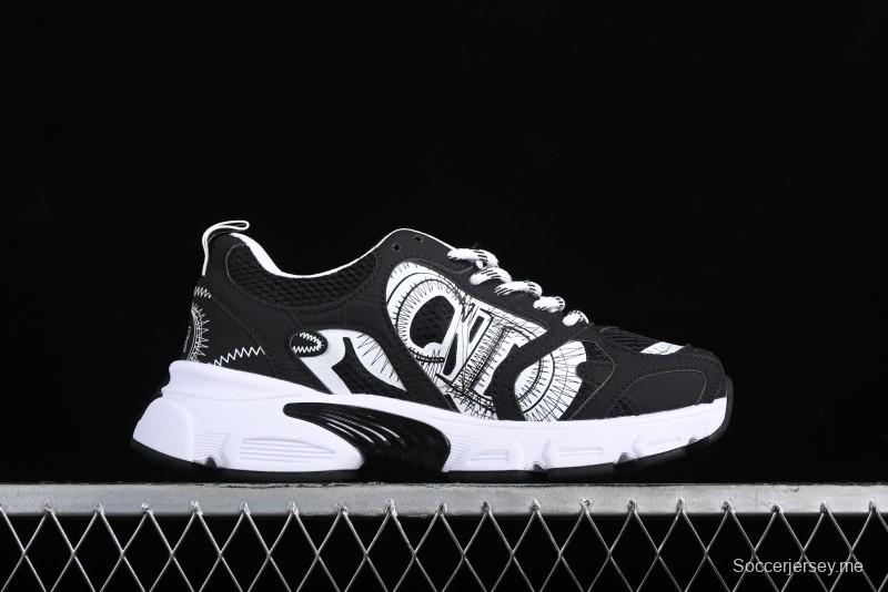 Dior Chrono Round Toe Lace-Up Lifestyle Casual Running Sneakers - 6865 BLACK WHITE