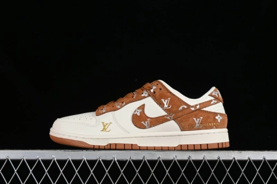 Nike SB Dunk Low LV Collaboration - Beige Brown Swoosh Anniversary High-End Custom Low-Top Casual Skate Shoes - XD6188-030