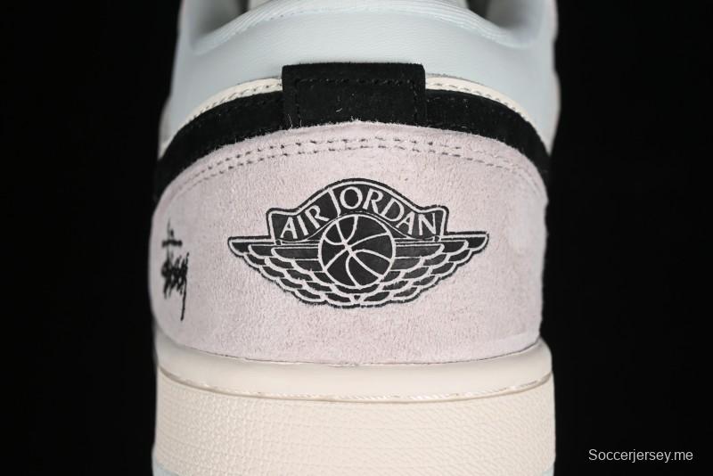 Nike Air Jordan 1 Low Stussy Collaboration - Black Blue Pigment Patchwork Retro Basketball Shoes - LJ6688-008