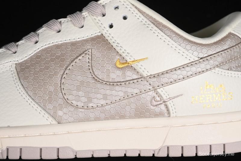 Nike SB Dunk Low Hermes Collaboration - Snake Print Brown Swoosh Low Top Casual Skate Shoes - XD6188-040