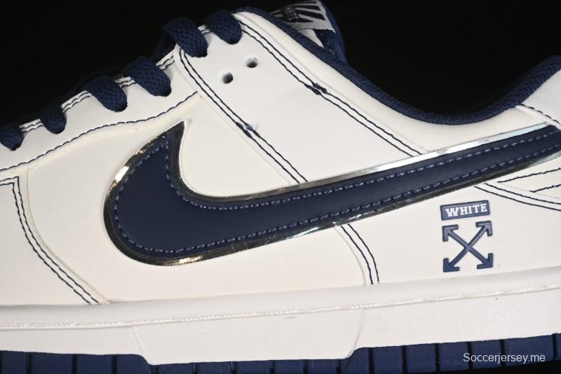 Nike SB Dunk Low OFF-WHITE Collaboration - Beige Navy Swoosh Anniversary Custom Low-Top Casual Skate Shoes - DJ2024-011