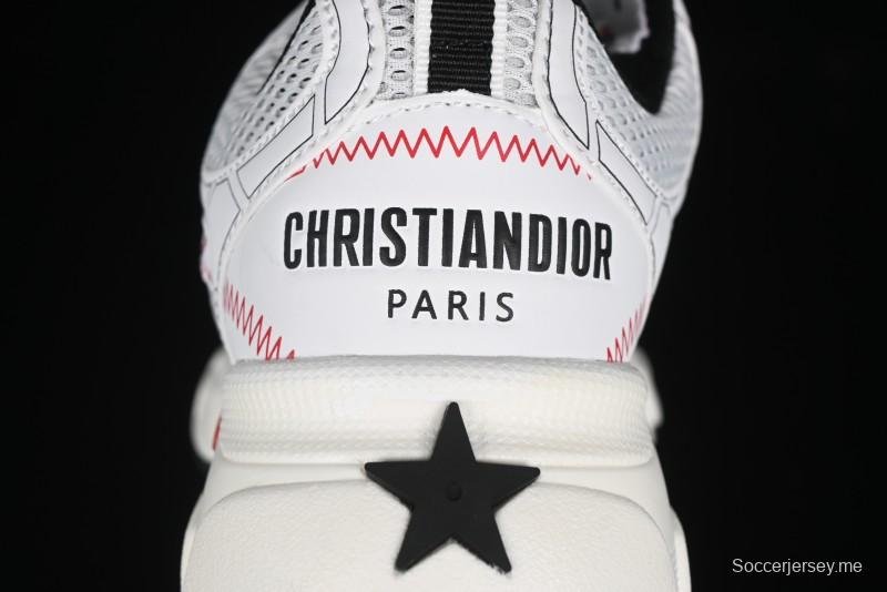 Dior Chrono Round Toe Lace-Up Lifestyle Casual Running Sneakers - 19W WHITE RED