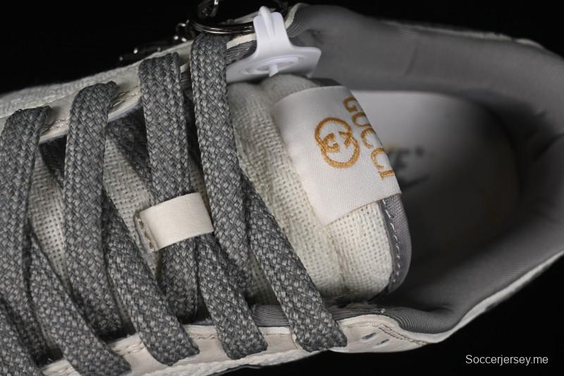 Nike SB Dunk Low Gucci Collaboration Anniversary High-End Custom Sneakers in Off-White & Dark Gray Swoosh - DQ1098-383