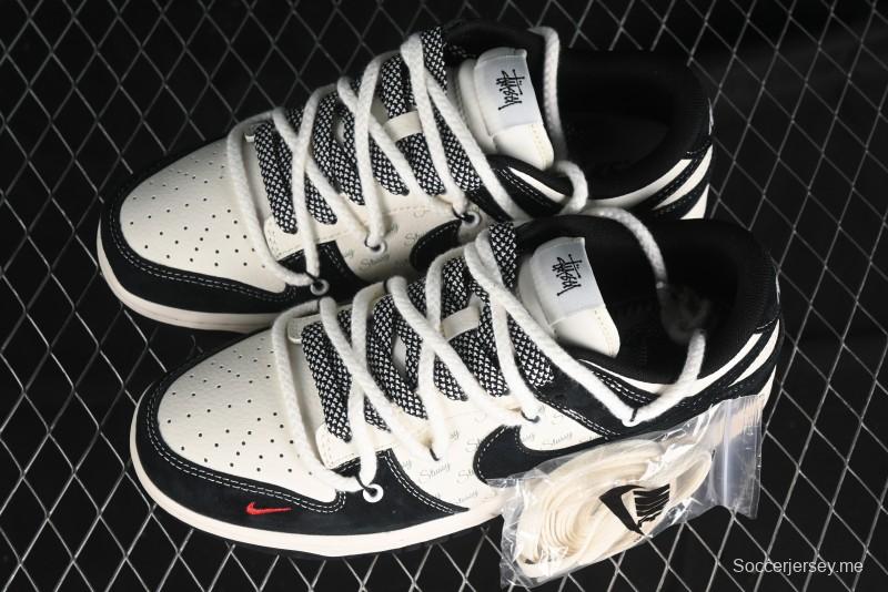 Nike SB Dunk Low Stussy Collaboration - White Embroidery Black Swoosh Anniversary Custom Low-Top Casual Sneakers - SJ2068-311