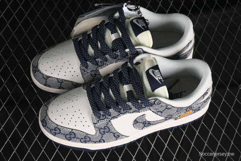 Nike SB Dunk Low Gucci Collaboration - Dark Blue Anniversary High-End Custom Low-Top Casual Skate Shoes - BB9676-313