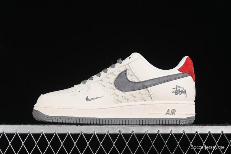 Nike Air Force 1 '07 Low Stussy Collaboration - English Beige Grey Red Low-Top Casual Sneakers - XZ3318-567