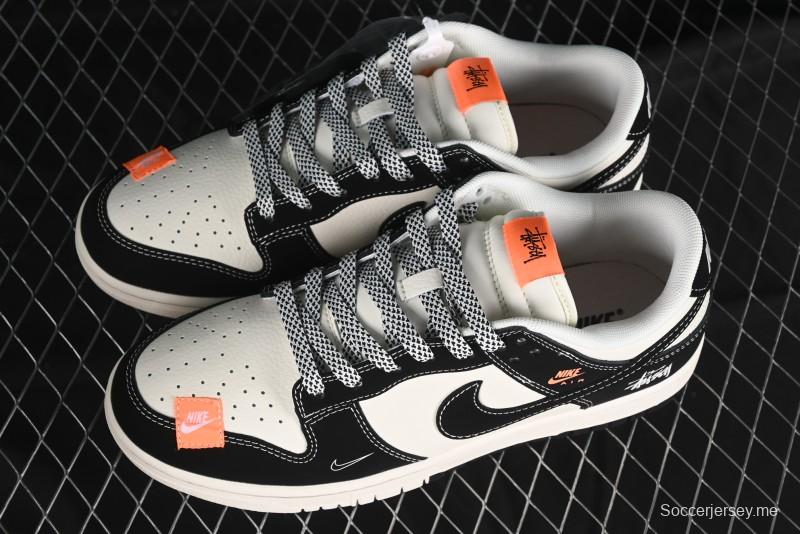 Nike SB Dunk Low Stussy Collaboration - Patchwork Cream Black Swoosh Anniversary Custom Low-Top Casual Skate Shoes - MM1089-023