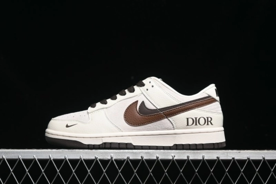 Nike SB Dunk Low Dior Collection - Beige Brown Swoosh Anniversary Custom Low-Top Casual Skate Shoes - XD6188-046
