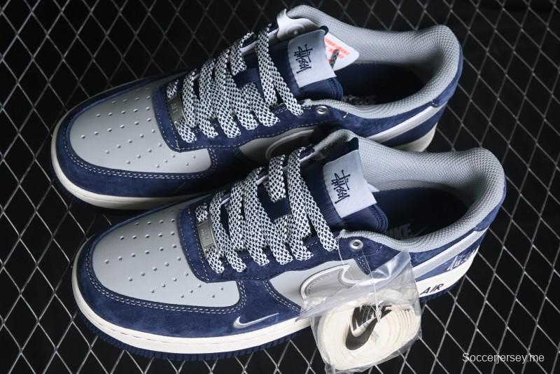Nike Air Force 1 '07 Low Stussy Collaboration - Grey Blue Suede Low-Top Casual Sneakers - SJ6698-007