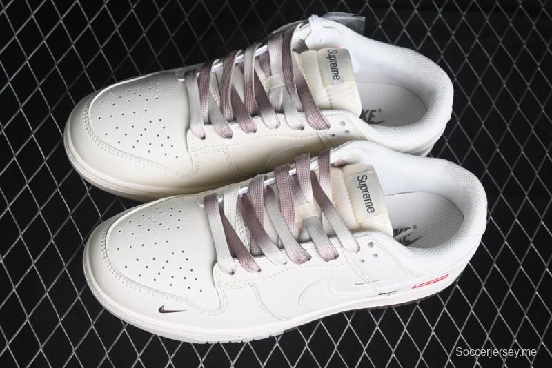 Nike SB Dunk Low Supreme Collaboration - White Brown Split Swoosh Anniversary High-End Custom Low-Top Casual Skate Shoes - BB8675-113