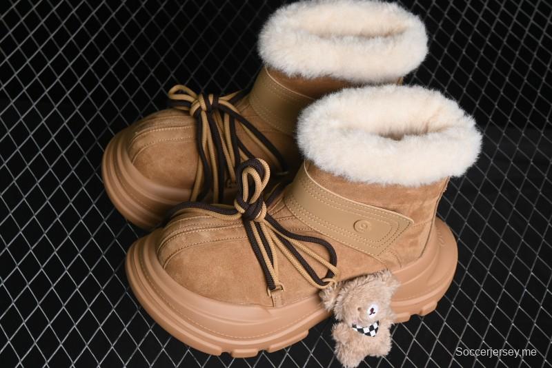Ouder Retro Lace-Up Mid-Calf Warm & Thickened Platform Casual Snow Boots with Wool Lining - Oud024 Brown