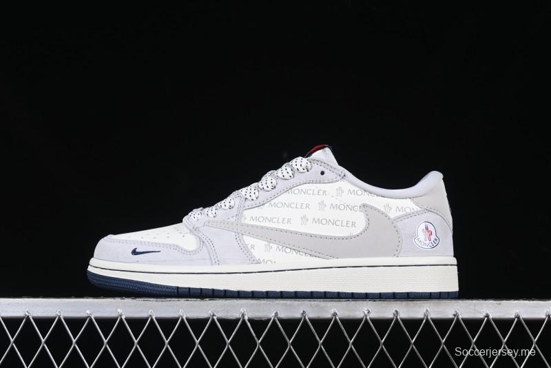 Nike Travis Scott x Fragment Design x Air Jordan 1 Low OG SP AJ1 Moncler Collaboration White Grey Low Top Casual Sneakers - AG3702-806