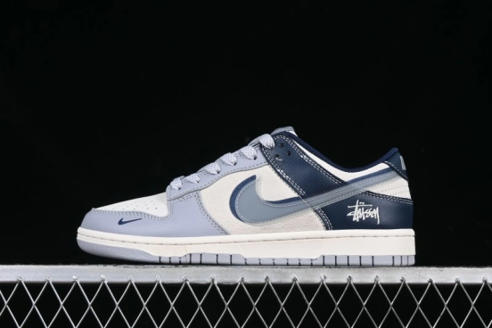 Nike SB Dunk Low Stussy Collaboration Shadow Blue Hook Anniversary High-End Custom Low-Top Casual Sneakers - DM6868-019