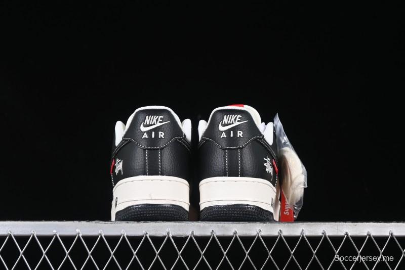 Nike Air Force 1 '07 Low Stussy Supreme Collaboration Dual-Tone Black Red Logo Low-Top Casual Sneakers - HH7518-043
