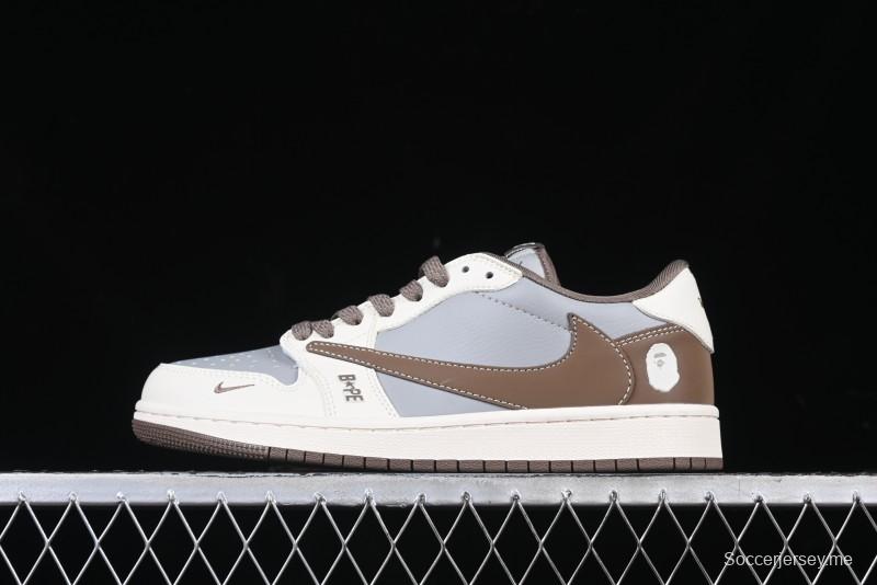 Nike Travis Scott x Fragment Design x Air Jordan 1 Low OG SP AJ1 Bape Collaboration Tea Brown Low-Top Casual Sneakers - BB6511-627