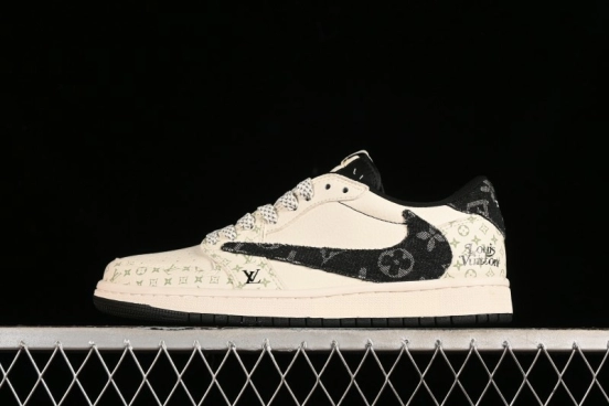 Nike Air Jordan 1 Low OG SP Travis Scott x Fragment Design Black Denim Print Casual Sneakers - SJ2068-005