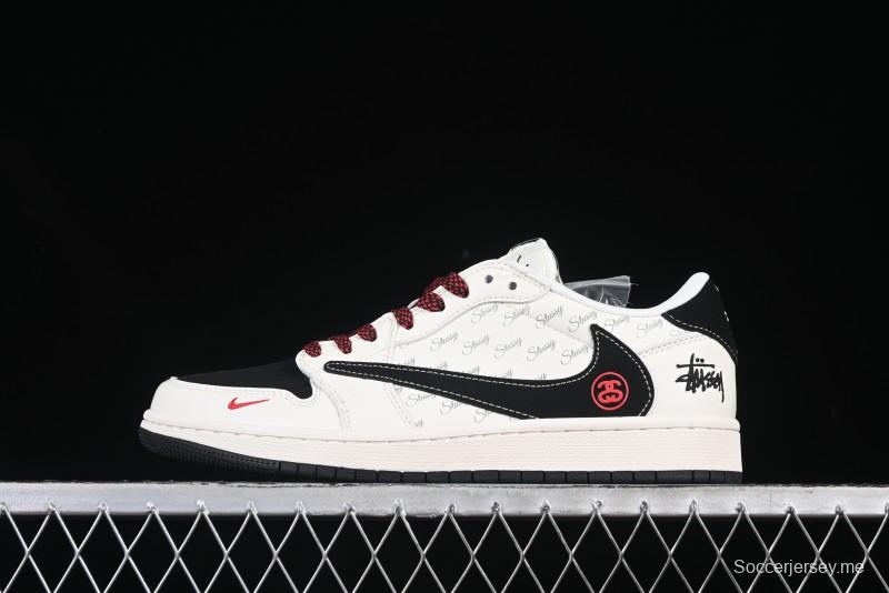 Nike Air Jordan 1 Low OG SP AJ1 Stussy Collaboration Black Swoosh Off-White Low-Top Casual Sneakers - XS6089-511
