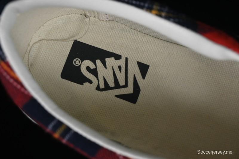 Vans Era Low-Top Skate Shoes with Black Canvas and Red Scottish Plaid Checkered Design - VN0A2RR1QWP