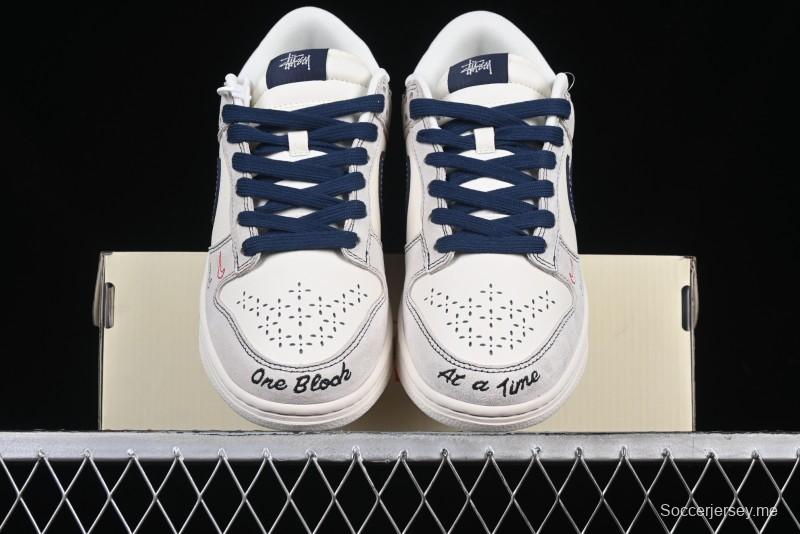 Nike SB Dunk Low Stussy Collaboration Embroidered Navy Swoosh Anniversary Custom Low-Top Casual Sneakers - MM1089-032