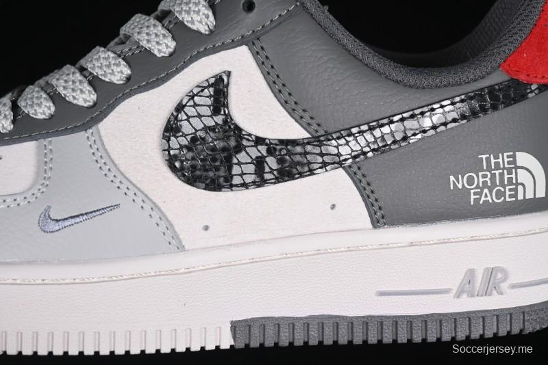 Nike Air Force 1 '07 Low The North Face Collaboration Beige Grey Black Snake Leather Custom Casual Sneakers - DM6688-052