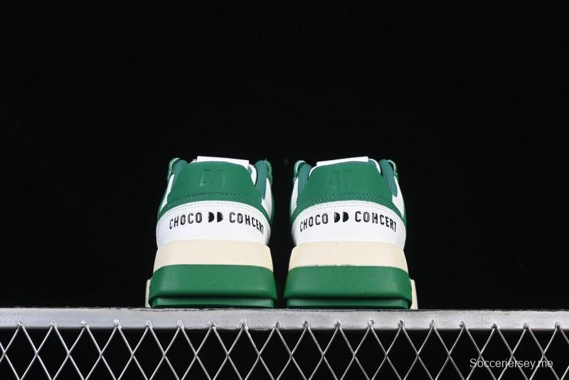 Choco Concert Leather Round Square Asymmetric Fashion Sneakers White Green - AJE5