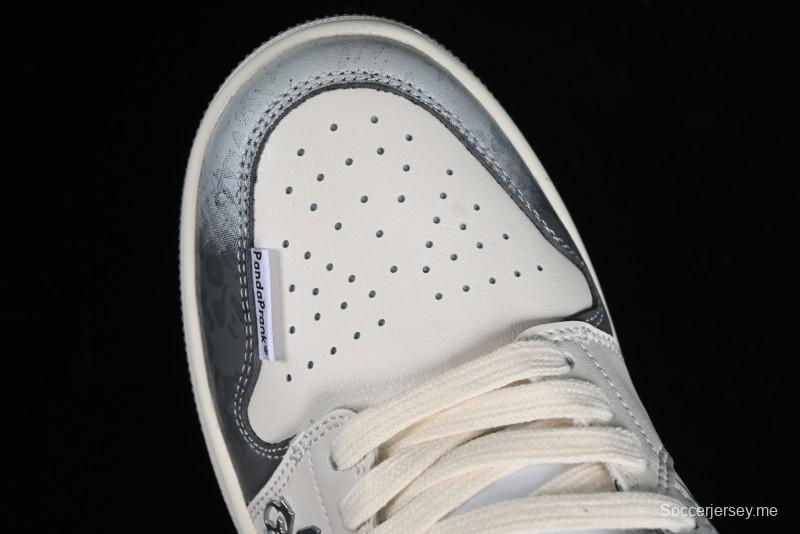 Nike Air Jordan 1 Low AJ1 Panda Prank Modern Gray Floral Low-Top Casual Sneakers - 553560-053