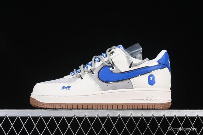Nike Air Force 1 '07 Low Bape Collaboration Beige Blue Gum Pull Tab Casual Sneakers - SJ1198-112