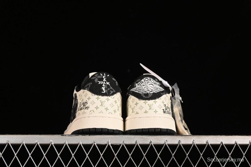 Nike Air Jordan 1 Low OG SP Travis Scott x Fragment Design Black Denim Print Casual Sneakers - SJ2068-005