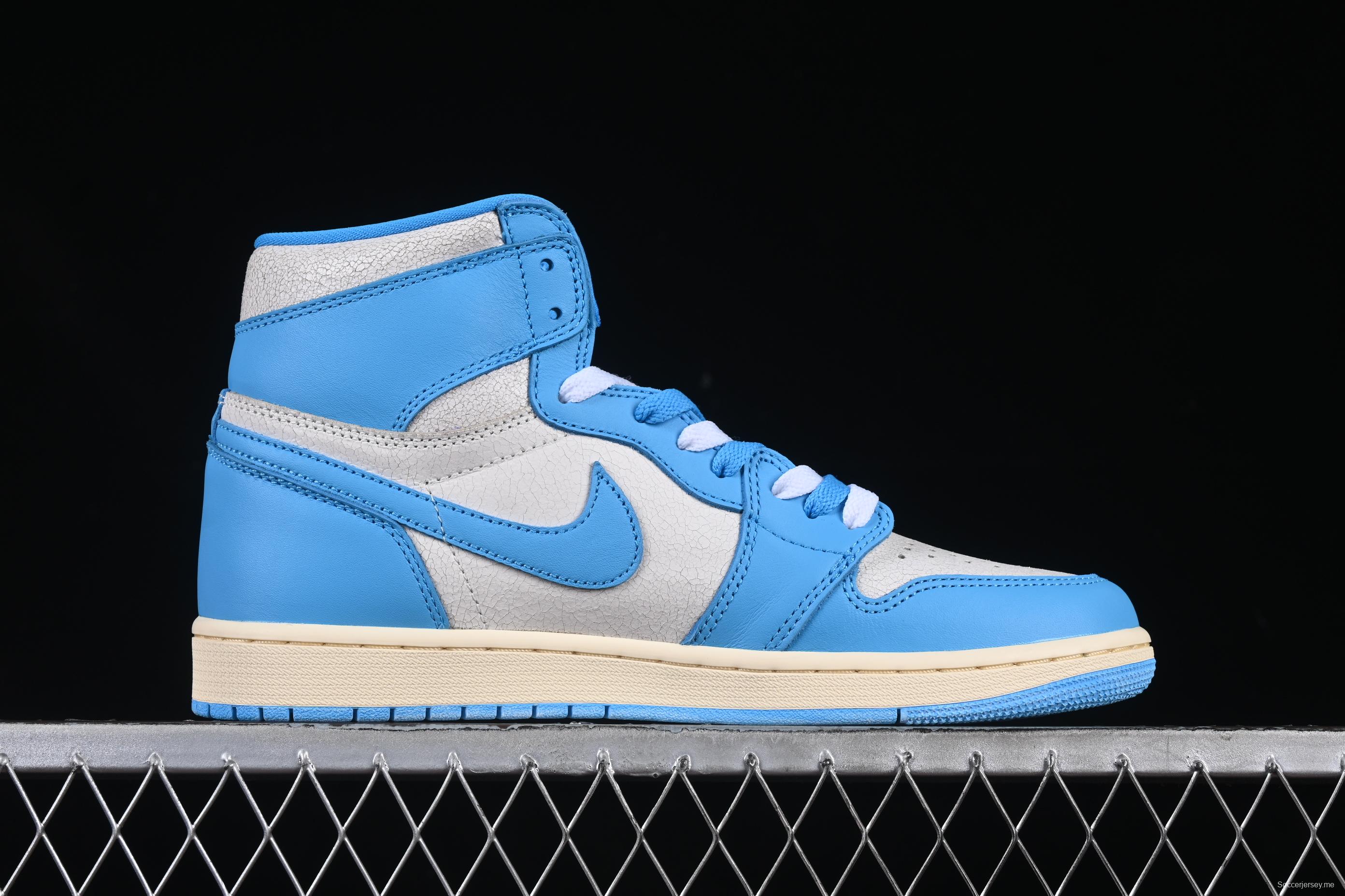 Nike Air Jordan 1 High OG "UNC Reimagined" Retro Basketball Shoes with Cracked Leather and Vintage Midsole - DZ5485-402